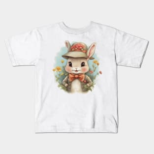 cute little rabbit wearing a hat and a bow tie Kids T-Shirt